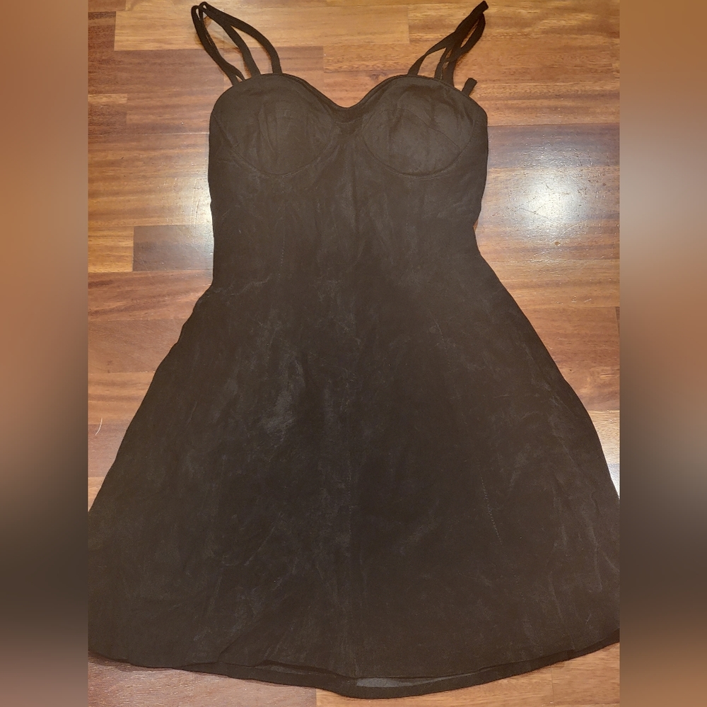 FIRENZE Santa Barbara Black Leather Mini Dress, Size Small